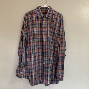 Men’s Red & Blue Plaid Robert Talbott Classic Long Sleeve Button Up Dress Shirt
